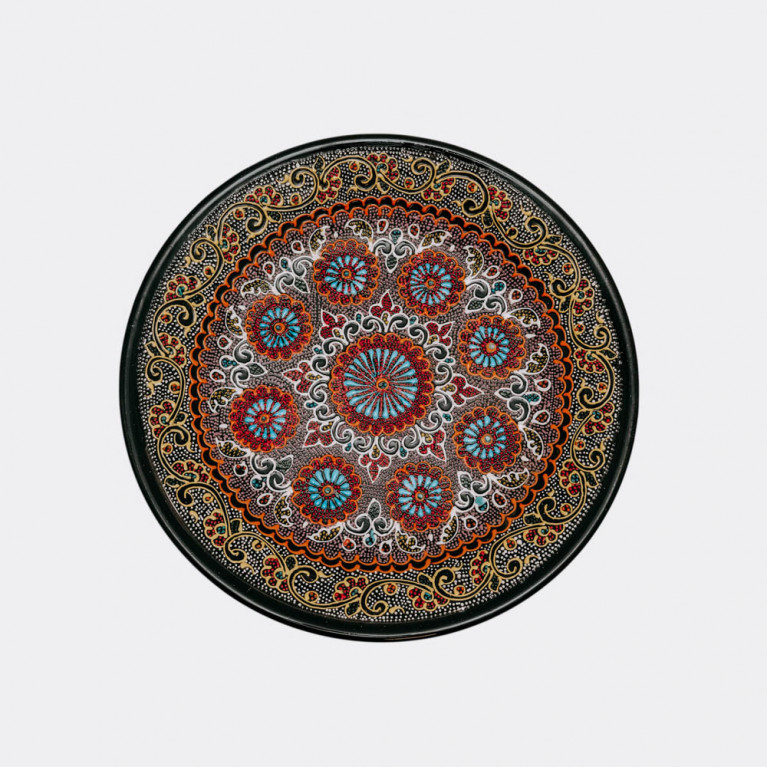 Unik handgjord dekorativ tallrik från Uzbekistan, 28 cm, droppteknik